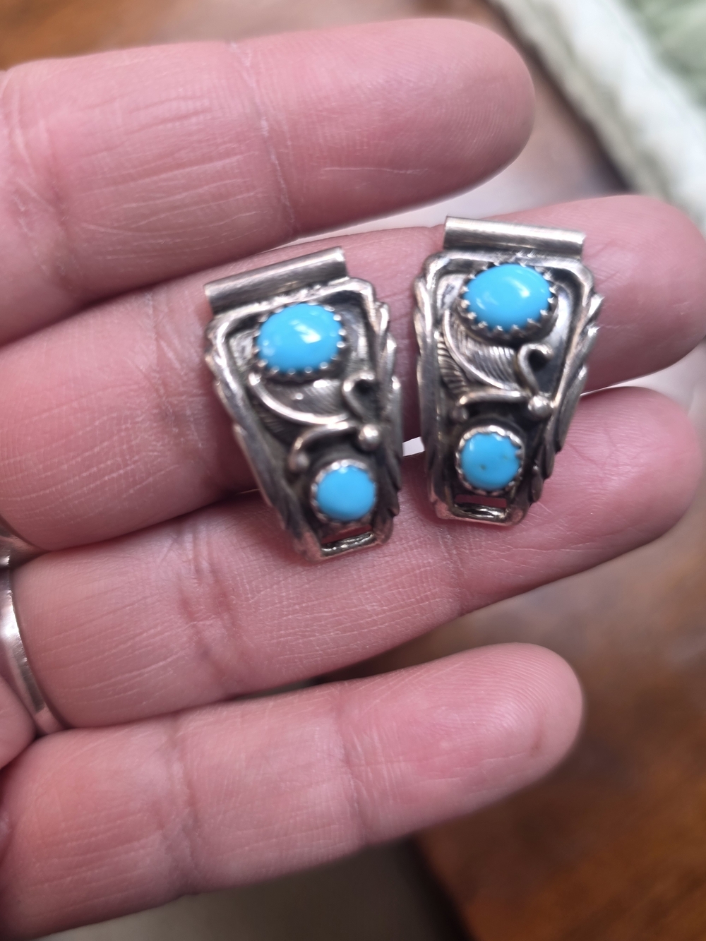 Sterling Silver Turquoise Sleeping Beauty SIGNED Watch Tips - Picture 5 of 5